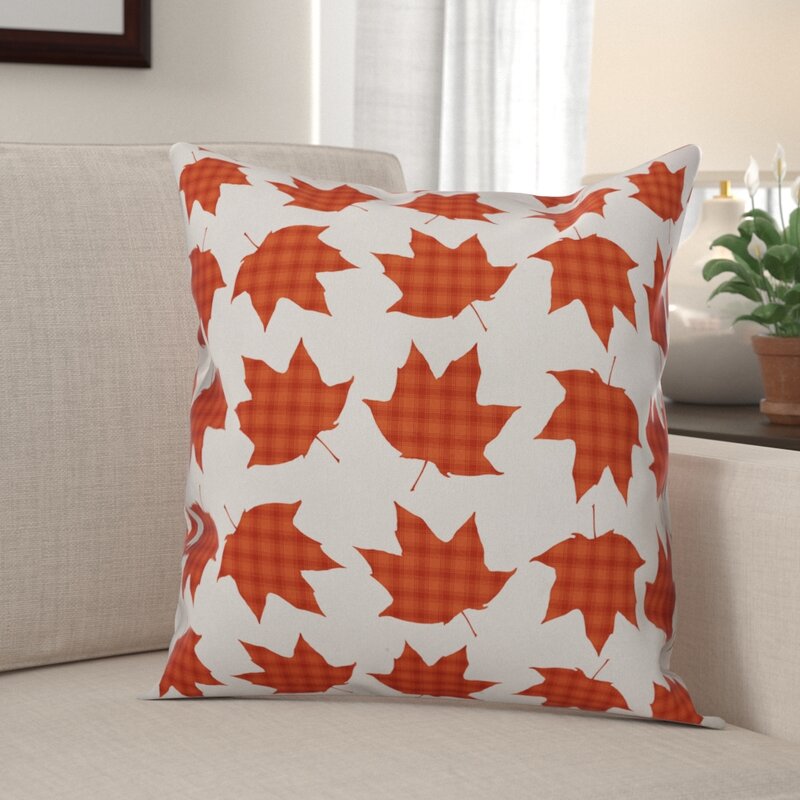 Millwood Pines Diane Plaid Fall Leaves Throw Pillow Wayfair